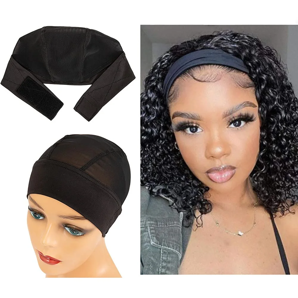 Topi Wig Bando 3 Buah/Lot untuk Pembuatan Wig Dapat Diatur Topi Pegangan Wig Jaring Topi Kubah Dapat Diregangkan Jaring Rambut untuk Pria Wanita DIY Hitam