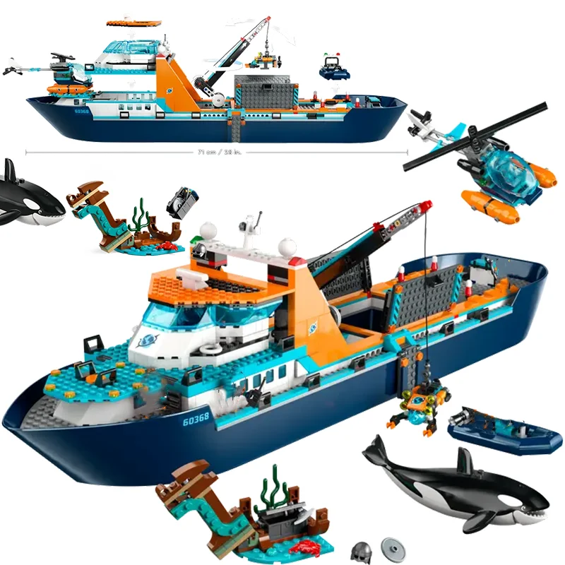 Compatible MOC Sets City Series Building Blocks  Arctic Explorer Ship Killer Ozean Whale Shark Children's Toys Assembling Gift