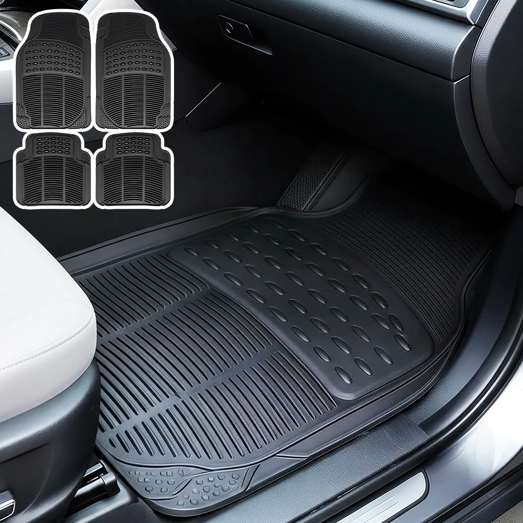 Tapis de sol de voiture en caoutchouc noir, tapis de sol sur mesure, ensembles de 4 tapis de sol de voiture en caoutchouc. Universel, résistant à l'usure et antidérapant. Il peut être ajusté à la taille. 2 à l'avant et 2 à l'arrière.