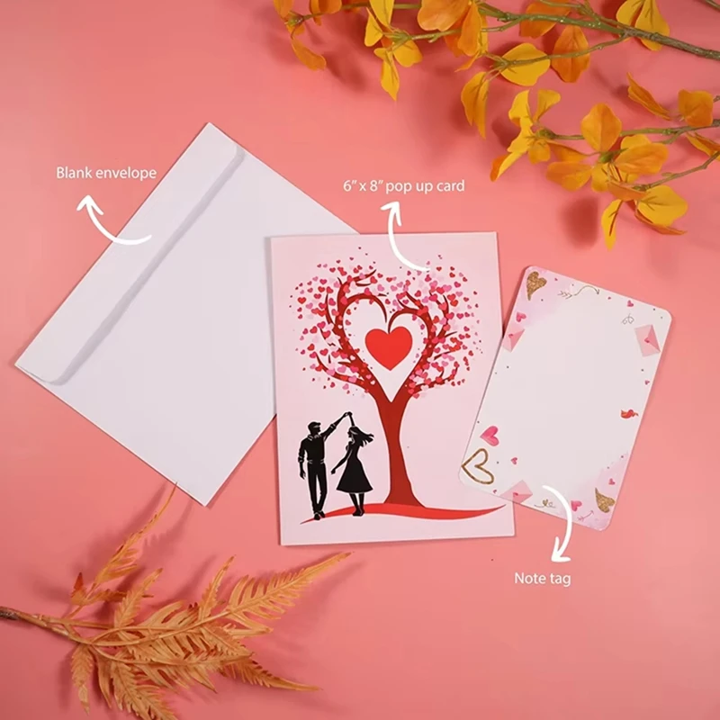 Tarjeta de San Valentín de árbol en forma de corazón 3D, tarjeta de felicitación estéreo Duo Dance, tarjeta de regalo para parejas, invitación de boda