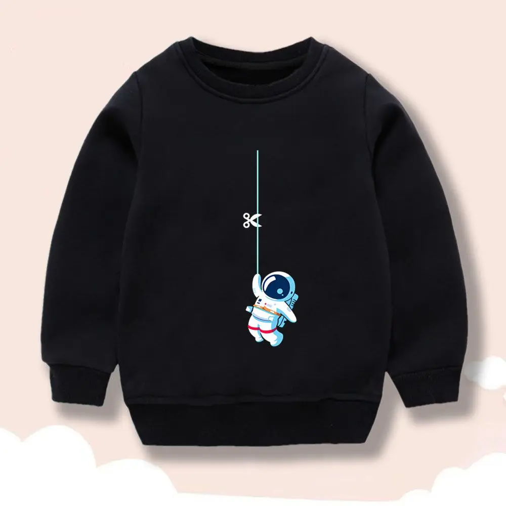 Jungen-Sweatshirt mit Rundhalsausschnitt, lustiger Cartoon-Astronauten-Print, langärmelig, für Frühling und Herbst, lässiges Sportoberteil.