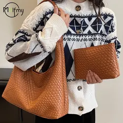 2PCS Women'S Bag Woven Shoulder Luxury Bag For Women Fashion Large Capacity Tote Bags Classic Casual Handbag Shopping Dropship
