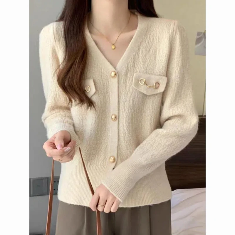 Spring Autumn New Solid Color V-neck Long Sleeve Fashion Shirt Women High Street Button Patchwork Cardigan Elegant Vintage Tops