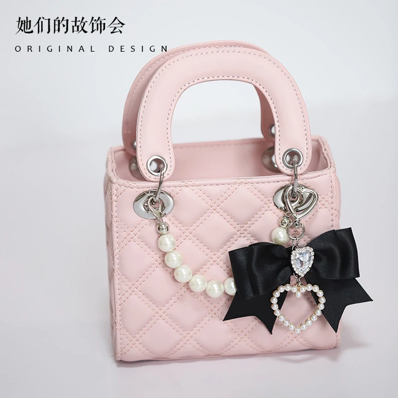 Mine Mass-Produced Japanese Girl Hand Made Bag Bowknot Sweet Cool Diana Bag with Bag Pendant Ladies Small Leather Bags