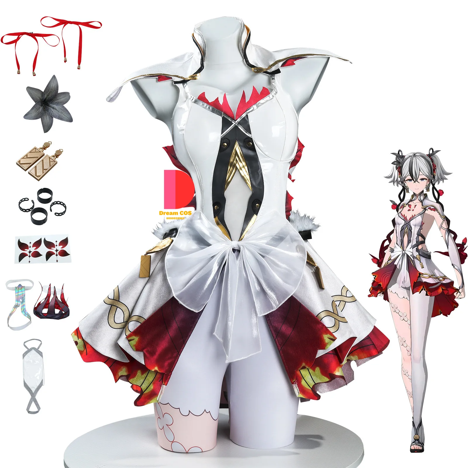 

Wuthering Waves Camellya Cosplay Costume White and Red Uniform Dress Set for Women Halloween Christmas Party Role Play Outfit