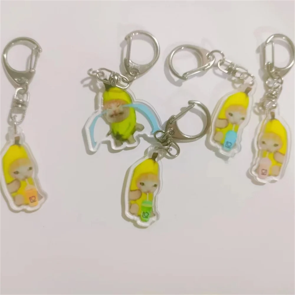 Cute Banana Cat Keychains for Car Phone Chain Hanger Lanyard Bag Pendant Cretive Funny Happy Expression Cat Key Ring Charms