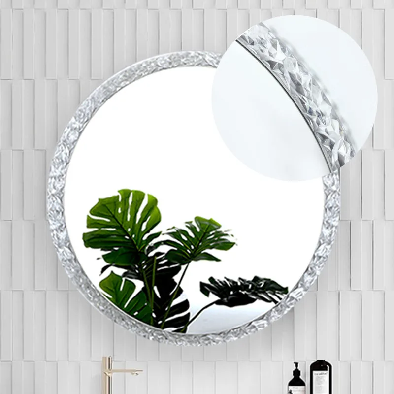 Round Smart Bathroom Mirror Touch Screen Wall Mount Irregular Diamond Crystal Led Make up Mirror
