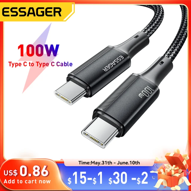 Essager PD 100W Kabel USB typu C do C 5A do szybkiego ładowania telefonu komórkowego do MacBook iPad Oneplus Xiaomi iPhone 15 Kabel