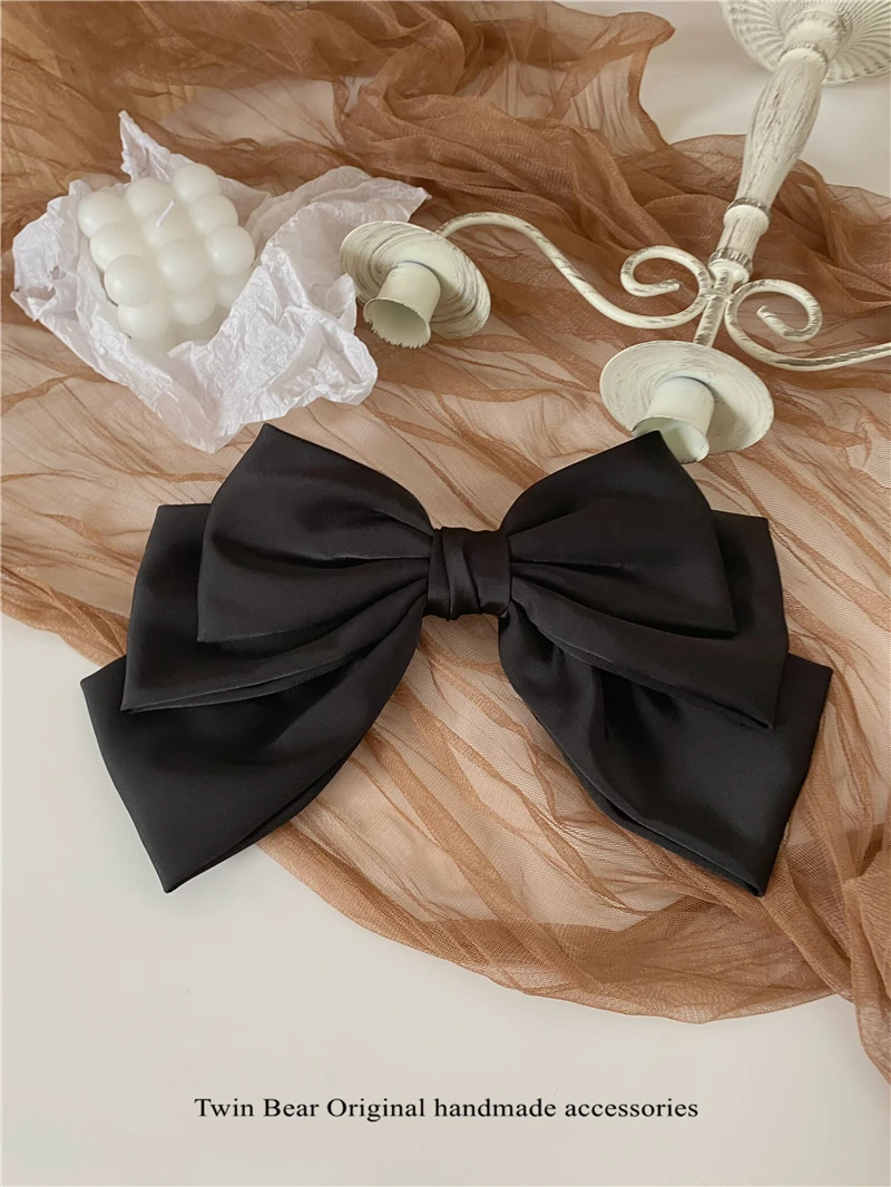 Fashion Solid Color Large Satin Bow Hairpins Barrettes For Women Girl Korean Hair Clip Hairgrip Headwear Hair Accessories Hot