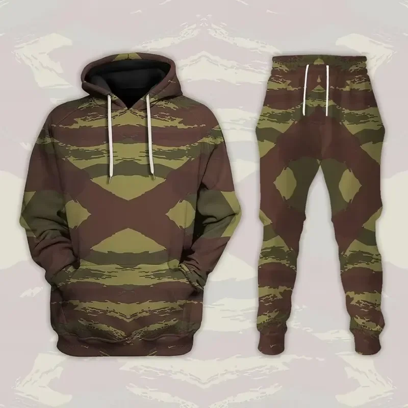 Men Tracksuit Set 2 Piece Hoodie and Pants Camouflage Print Casual Sportswear Loose Autumn Outdoor Running Gym Fitness Clothing