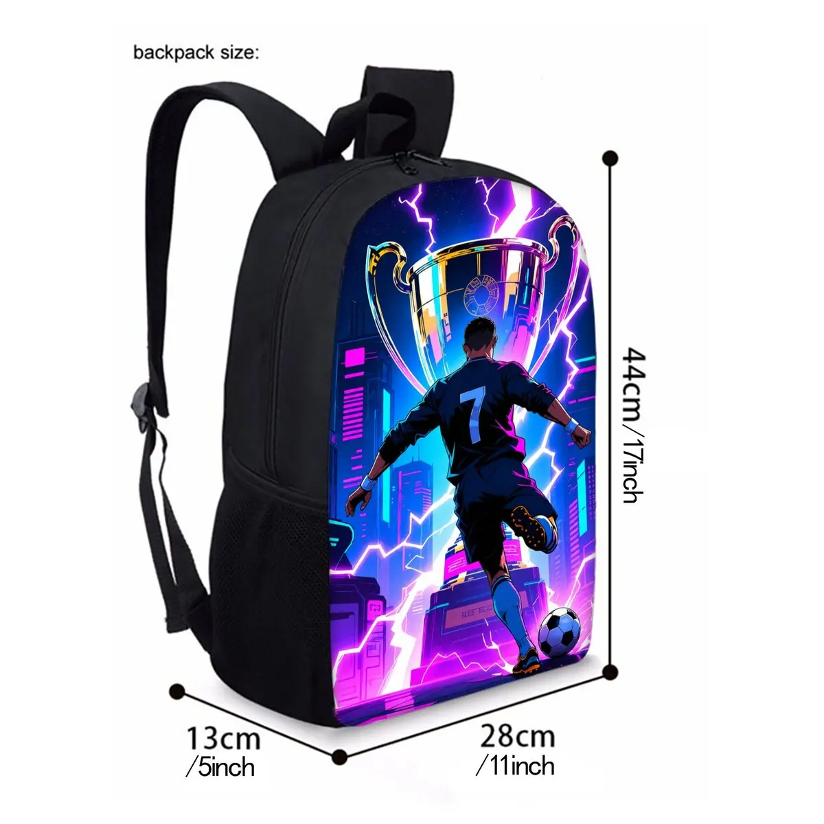 3pcs Set Football Print Waterproof School Backpack 2D Carton Round Lunch Bag Pencil for Boys/Girls Best Gifts for Kids Bags
