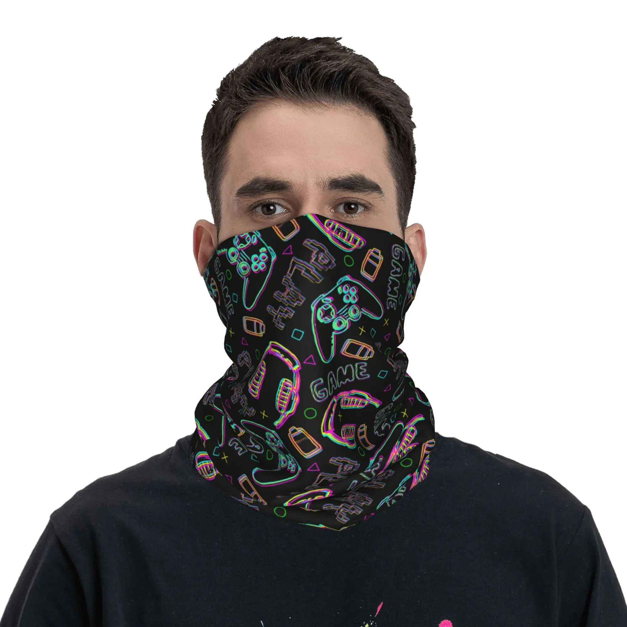 Video Game Gaming Controller Bandana Neck Gaiter Printed Wrap Scarf Multi-use Balaclava Fishing Unisex Adult Breathable