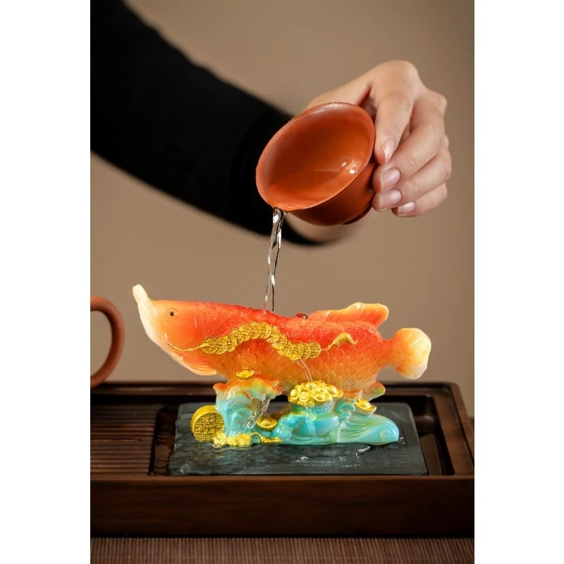 Lucky Golden Arowana, меняющий цвет маленький орнамент, бутик, поднос для чая, чайный сервиз, украшение для чайного столика, элитный креатив