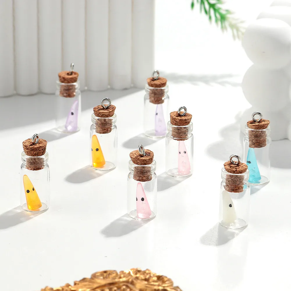 

10 шт., 3D призрачные стеклянные подвески в виде бутылок на Хэллоуин, светящиеся в темноте, жуткий кулон для самостоятельного изготовления ювелирных изделий, ожерелье, аксессуары для ушей