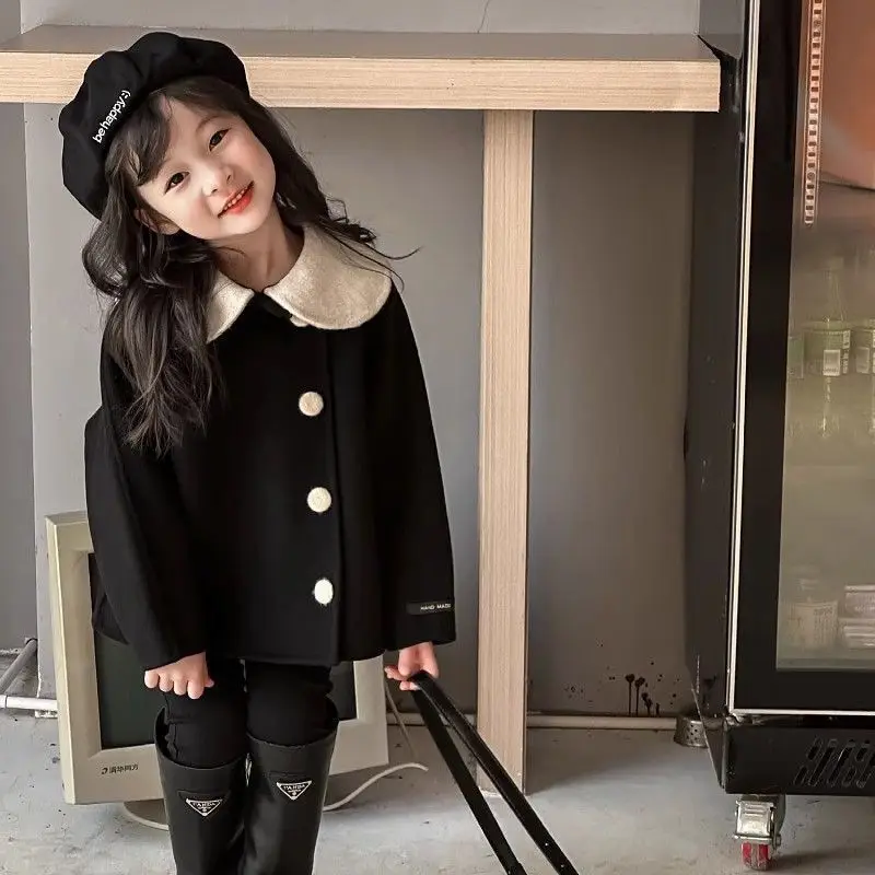 girls' small fragrant woolen coat autumn and winter new item children's doll collar fashionable woolen coat