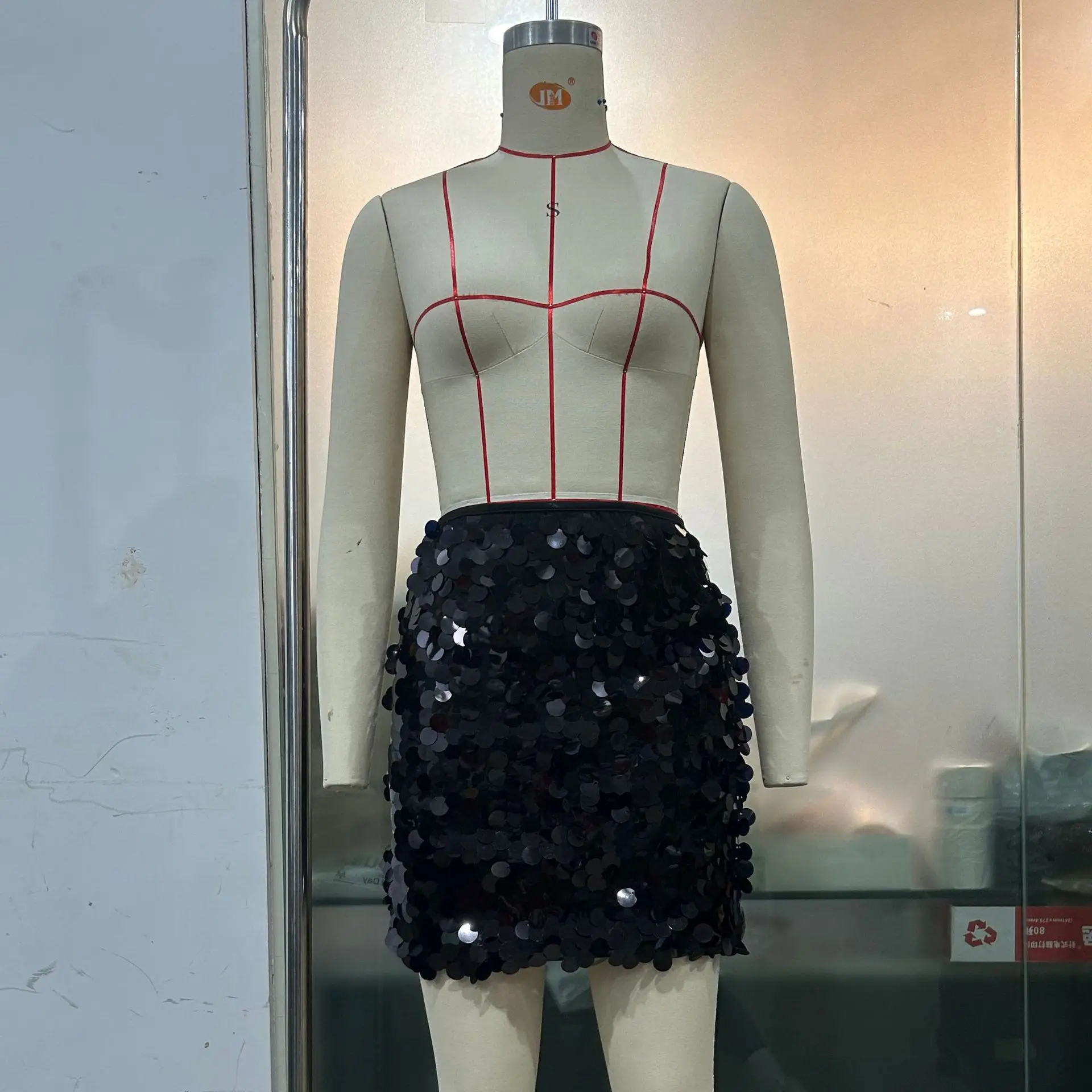 Femmes jupes solide jupe paillettes moulante Mini longueur Empire taille élastique jupe Non Strech mince décontracté bureau dame 2025 printemps