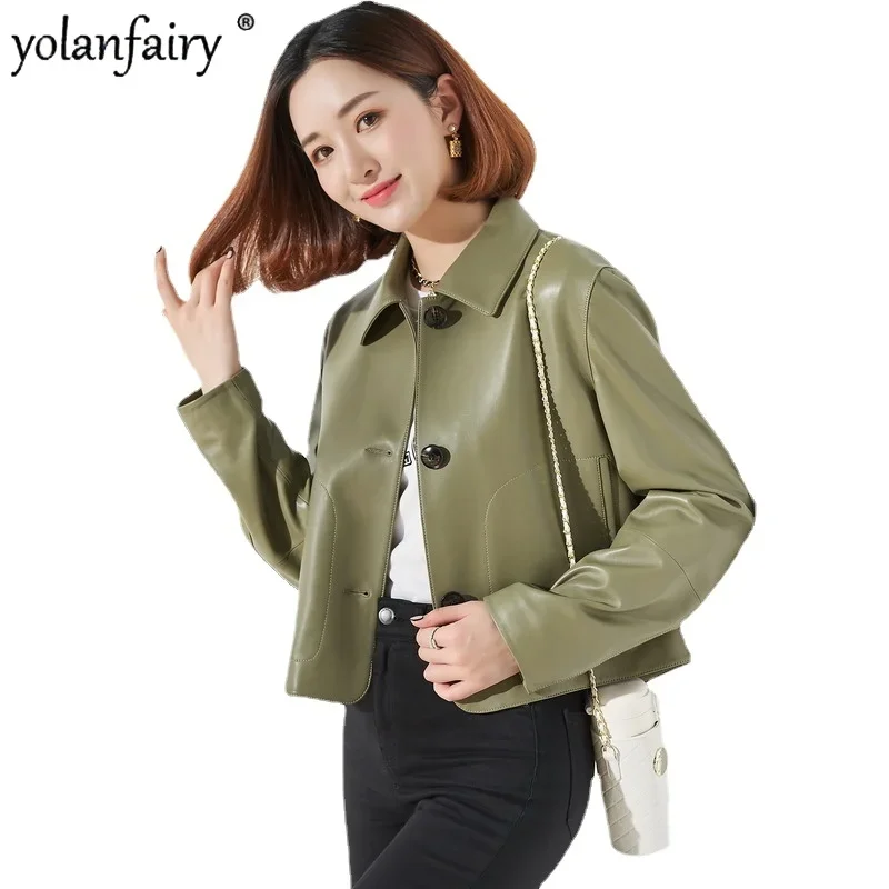 

Genuine Leather Jacket Women Clothing High-waisted Leather Coat Women Sheepskin Motorcycle Jacket 2023 New In Outwear Chaqueta F