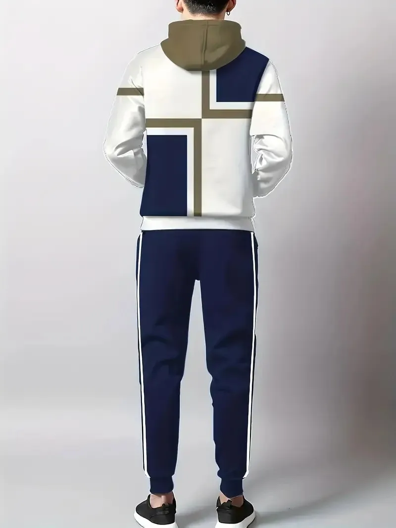 The new men's set for Spring and Autumn 2025 features a casual fashionable soft and comfortable 3D checkered pattern print