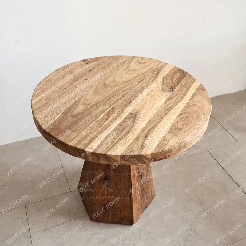 d178 Solid wood round table wabi-sabi wind round dining table, home tea drinking old wood vicissitudes design original chair