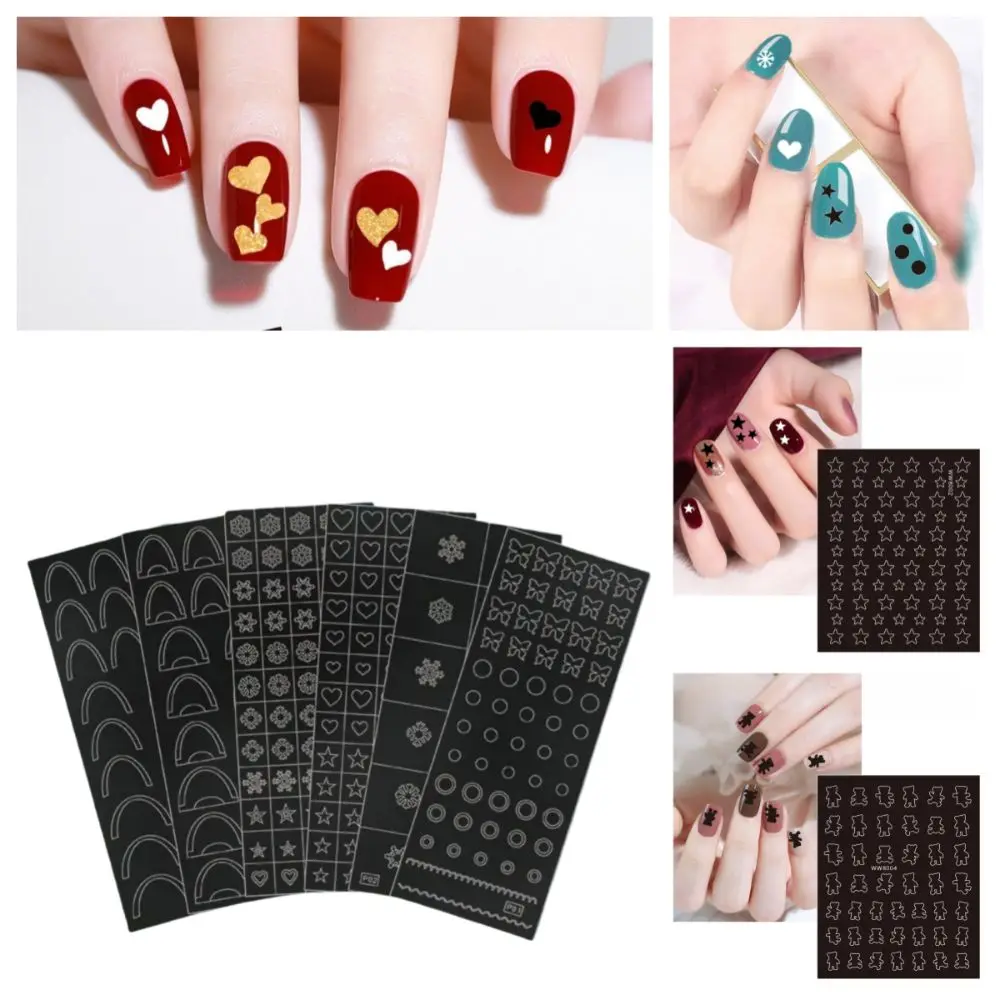 12 Sheets Airbrush Painting Nail Art Template Sticker Irregular Pattern French Design Nail Manicure Art Check Flower Bow