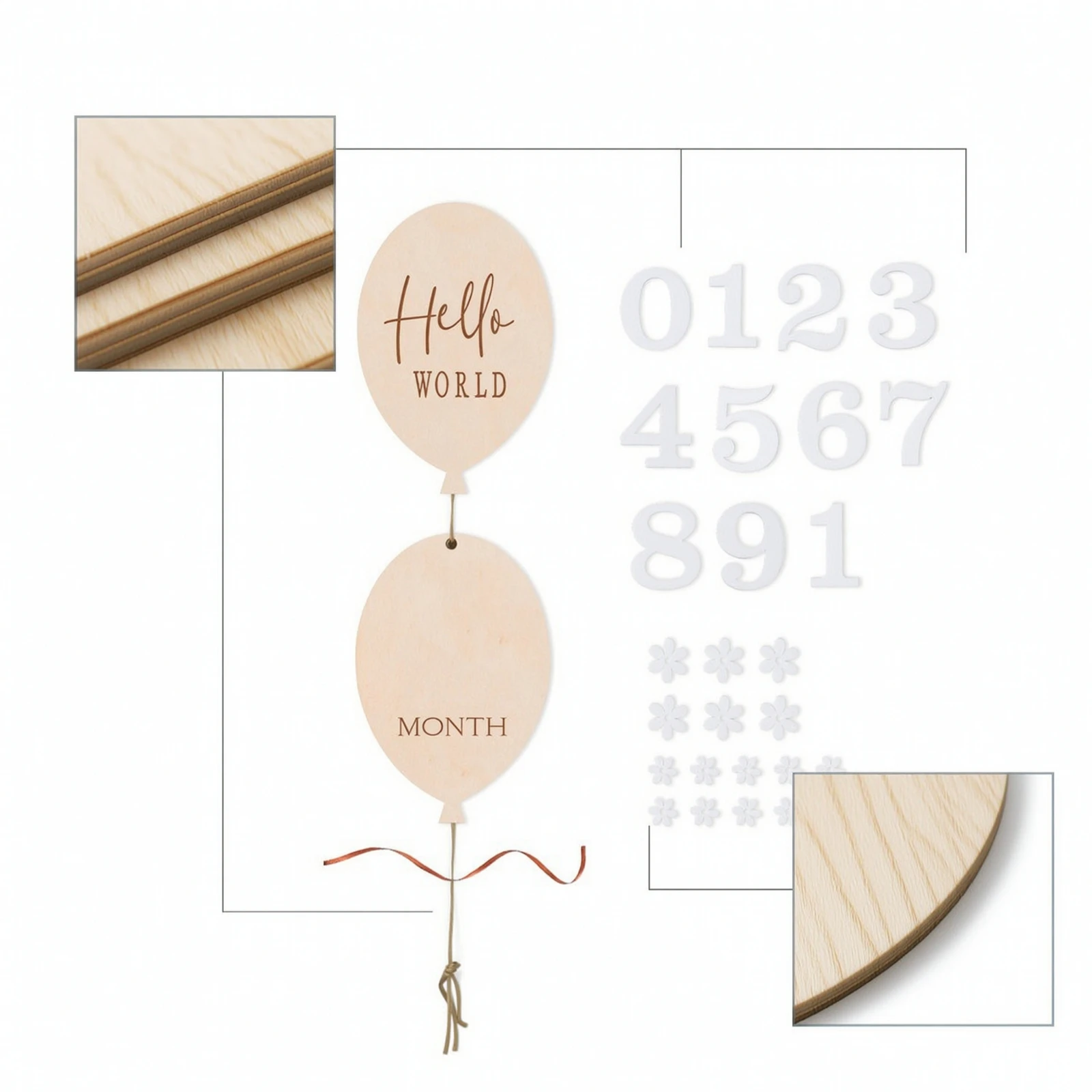 Wooden Balloon Milestone Sign Double-Sided Baby Milestone Plaque Balloon Month Announcement Sign Writable for Expectant Parents