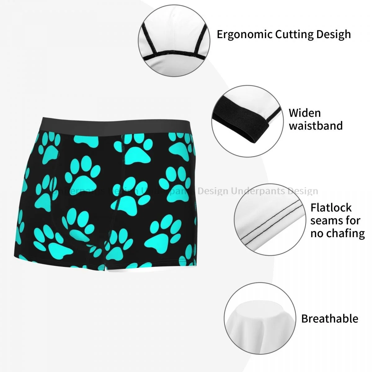 Paw Print Pattern Aqua Animal Cute Forest Ocean Underpants Breathbale Panties Man Underwear Comfortable Shorts Boxer Briefs