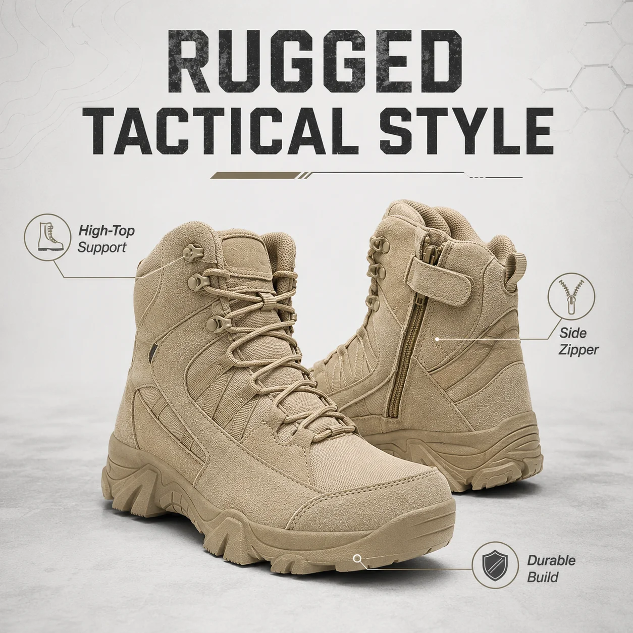 Men's Outdoor Tactical Boots High Top Hiking Shoes Side Zipper Anti-Slip Winter Desert Combat Work Boots