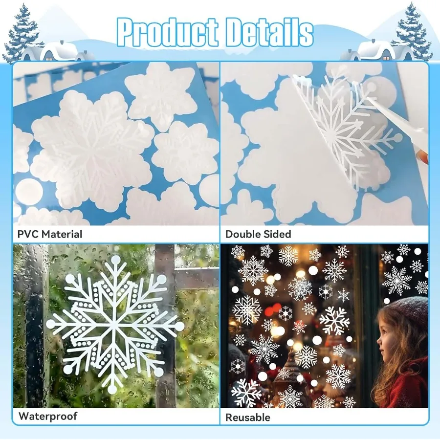 الأبيض الثلج نافذة يتمسك 8 ورقة 152 قطعة عيد الميلاد ندفة الثلج نافذة يتمسك ملصقات مصورة ديكور للنوافذ الزجاجية Classr #5