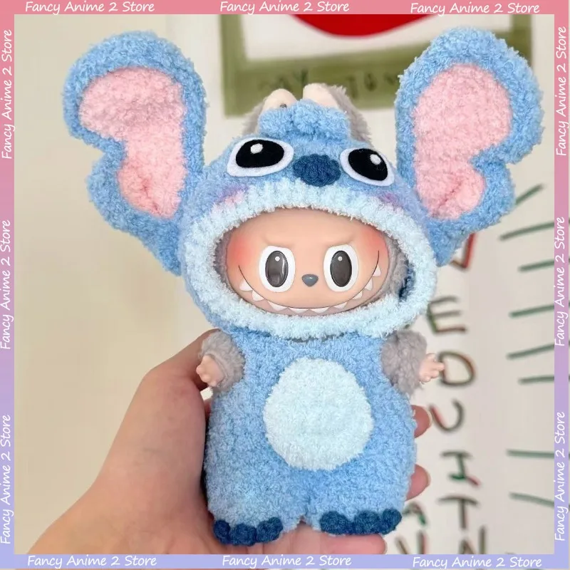 

Cute Cartoon Handmade Blue Stitch Clothes for 17cm Labubu Mini Plush Dolls Fashion Jumpsuits Outfits for Doll Dress Up Good Gift