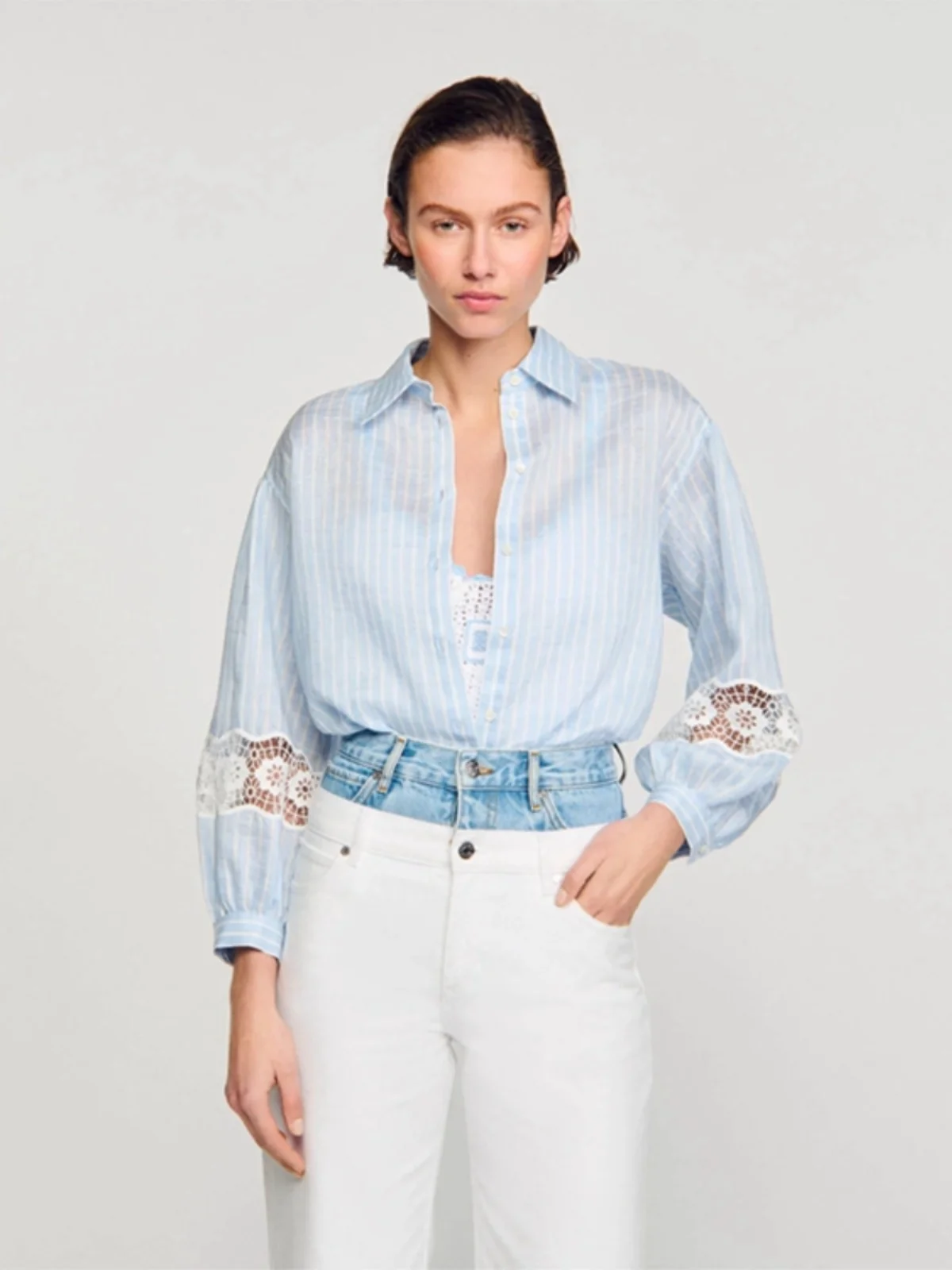 루즈핏 린넨 롱 스웨트셔츠 여성용 봄 여름 스트라이프 캐주얼 스웨트셔츠 스퀘어 칼라 어깨 릴렉스 슬레 OL 출퇴근용