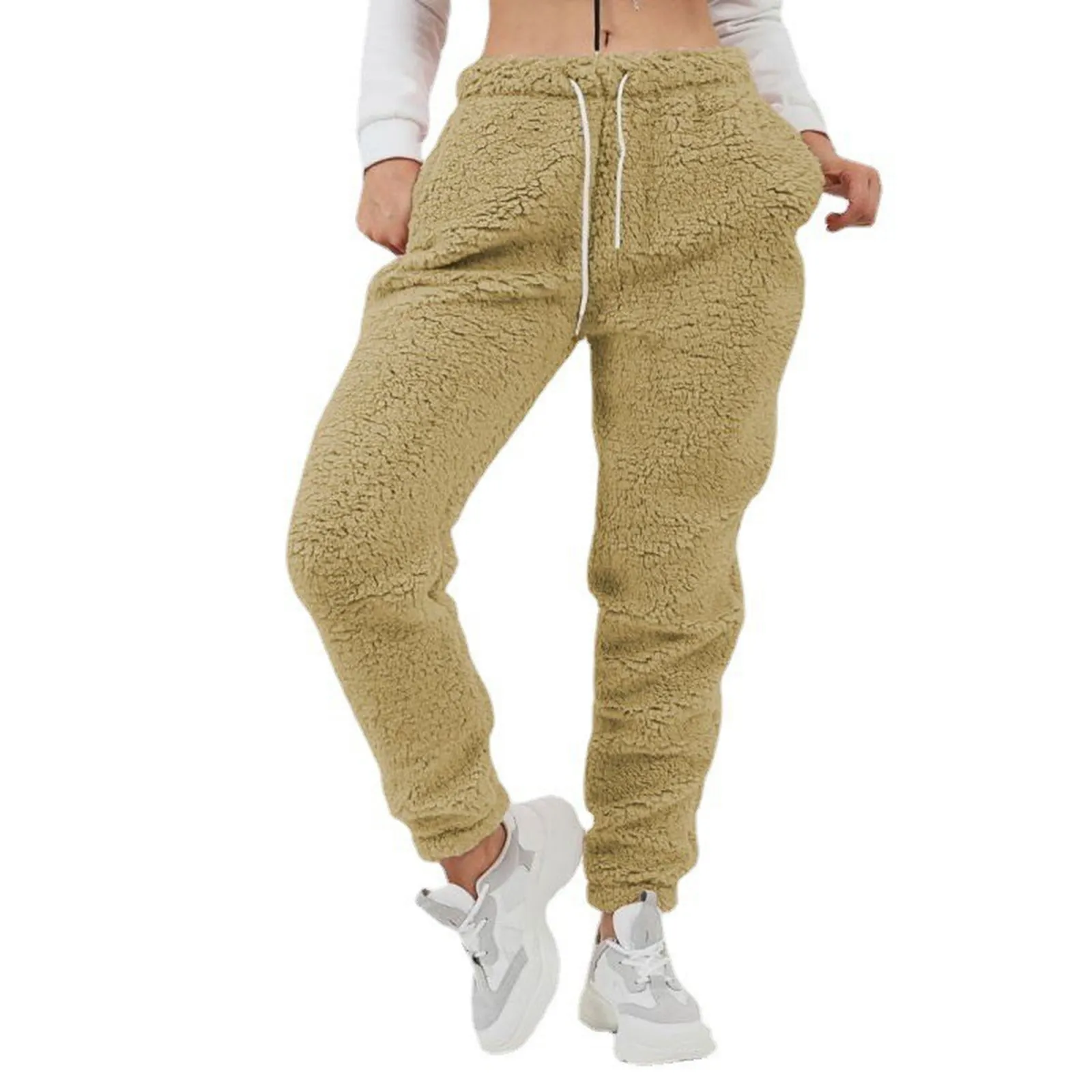 Women's Thick Pants Solid Color Plush Thermal Trousers Autumn Full Length Sweatpants Warm Winter Capris Oversize Female Bottoms