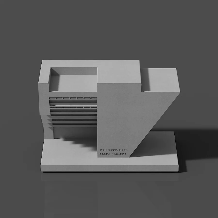 I M Pei Dallas City Hall Cement Concrete Building Model Architecture Sculpture Living Room Home Decor Desktop Ornament Display