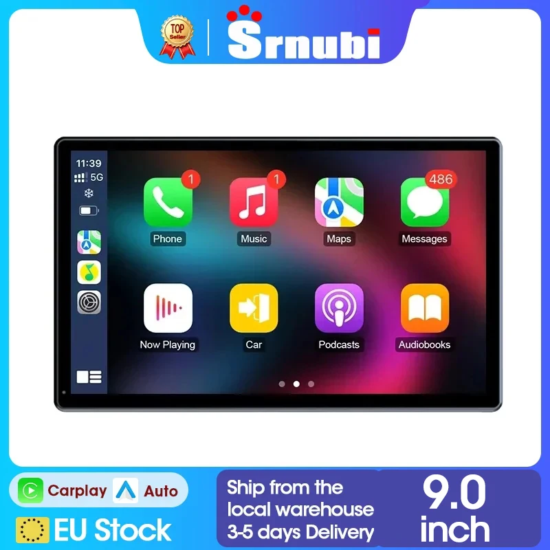 Srnubi Lecteur multimédia universel portable pour voiture, écran tactile HD 9 pouces, autoradio avec GPS, WiFi, FM, BT, AUX, CarPlay, Android Auto, vision nocturne