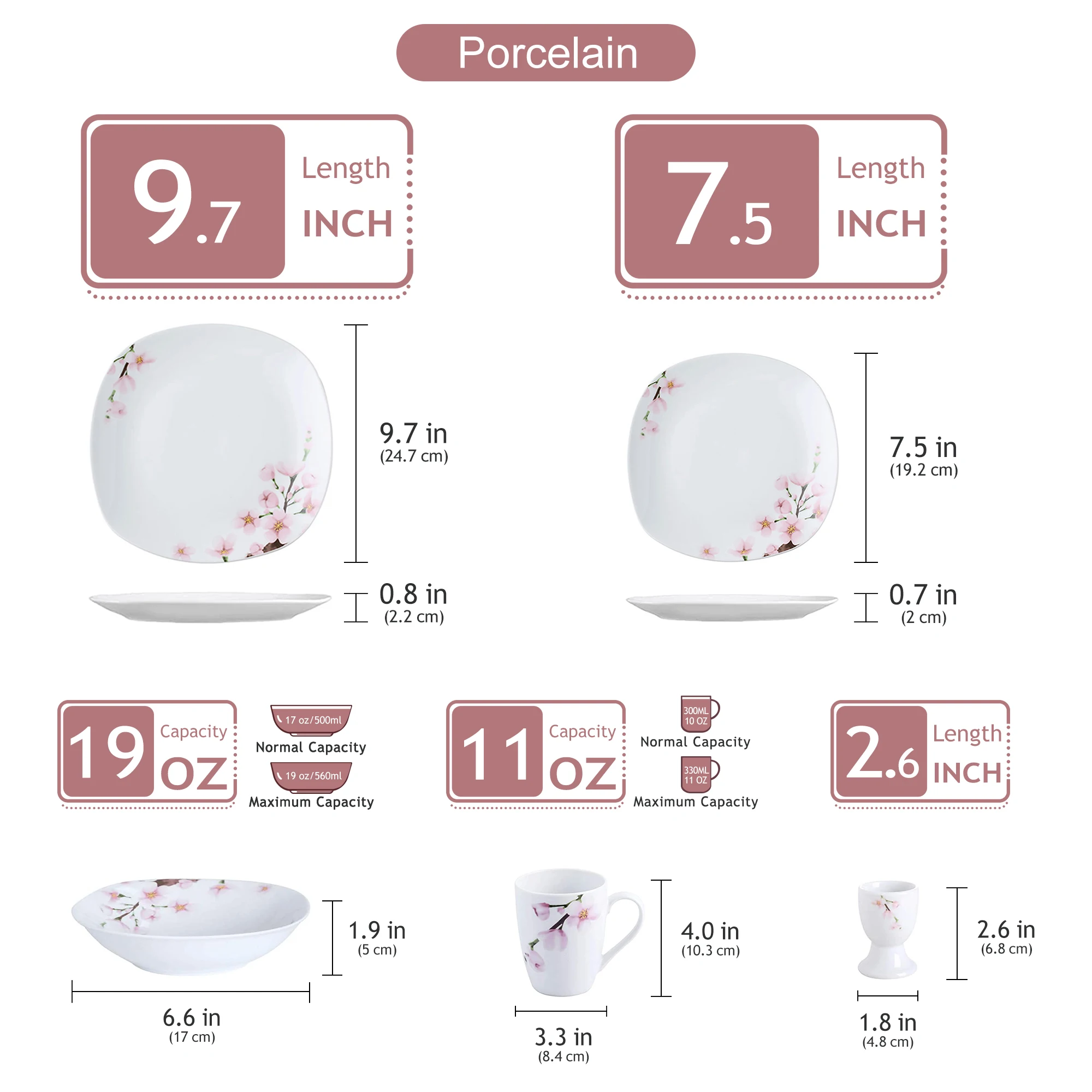 VEWEET ANNIE 20/40CPS Porcelain Ceramic Dinnerware Tableware Set with Egg Cups/Mugs/Bowls/Dessert Dinner Plate for 4/8 Person