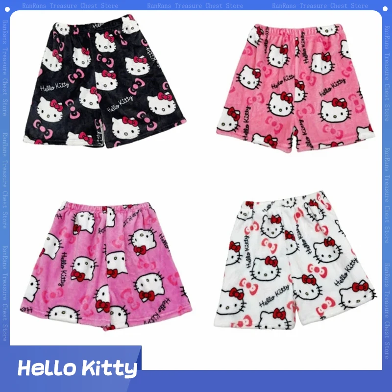 2024 New Hello Kitty Summer Athletic Shorts Pants Kawaii Y2K Flannel Ladies Casual Home Shorts Pants Girl Gift