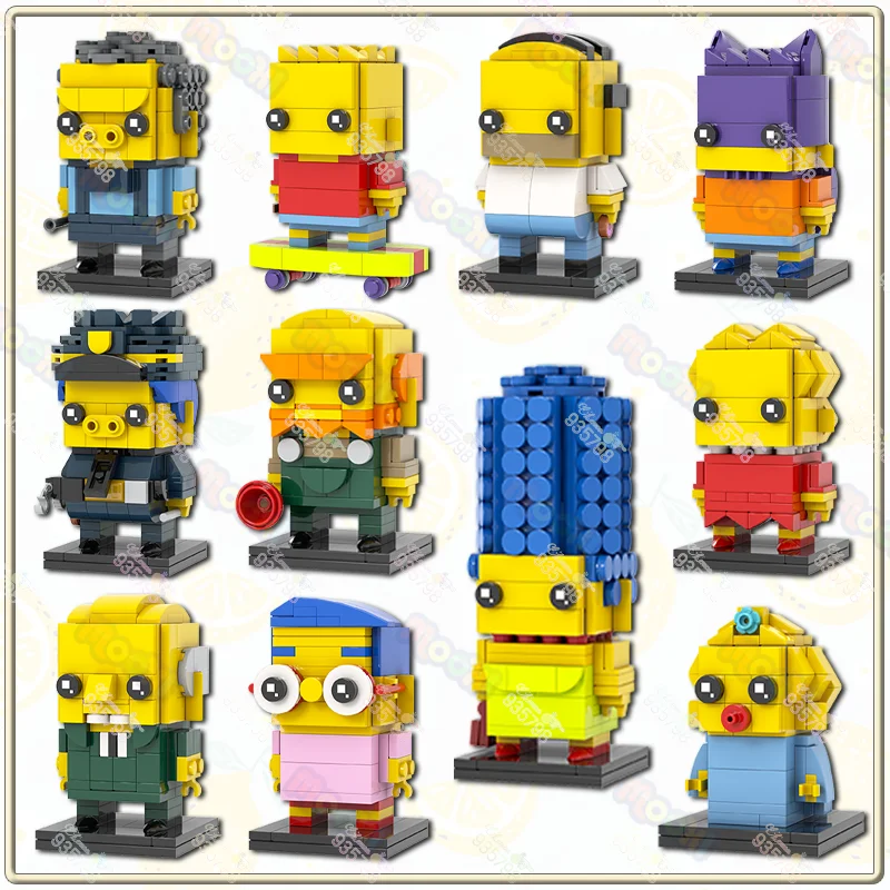 MOC سلسلة الرسوم المتحركة Brickheadzed اللبنات مارج بارت ماجي هومر الشكل لعبة لتقوم بها بنفسك نموذج شخصية التجمع الطوب طفل هدية