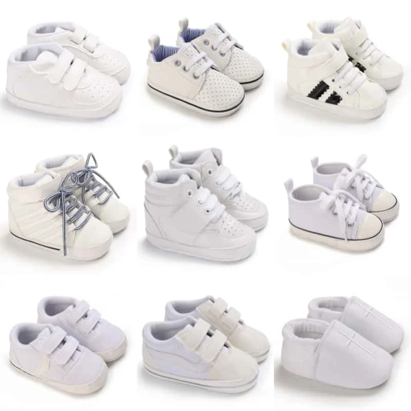 Scarpe da battesimo per neonato 0-18 mesi Primavera Autunno Primi camminatori Bianco Casual Suola morbida