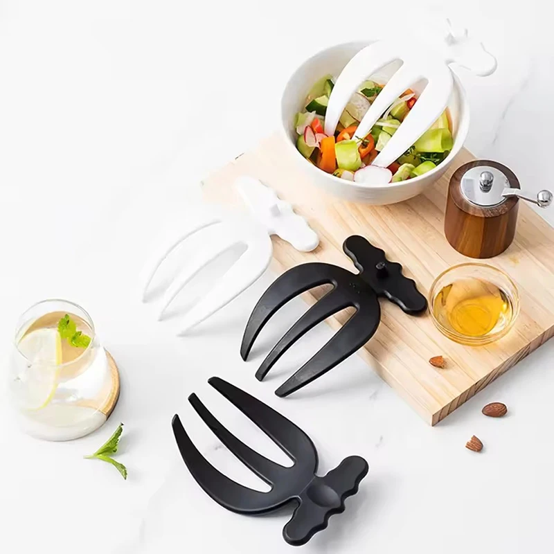 

Multifunctional Salad Stir Fork 1 Pair Plastic Salad Hands Kitchen Small Tools Reusable Fruit Vegetable Wide Handle Serving Claw