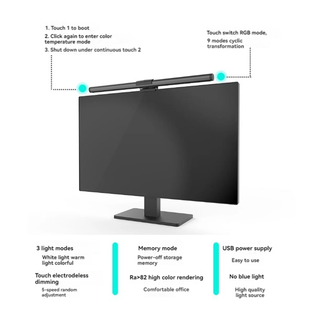 

LED Desk Lamp Monitor Light Bar Eye-Care Stepless Dimming Lighting USB Table Lamp Computer Light Bar for