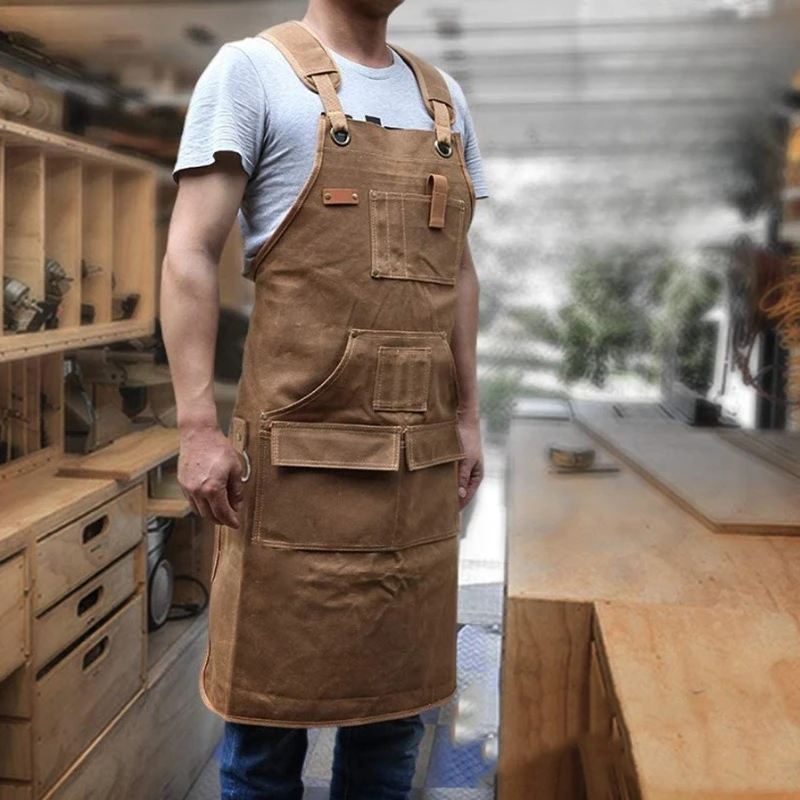 New Woodworking Apron Retro, Waxed, Handsome, Waterproof, Thickened Canvas Workwear, Horticultural Auto Repair