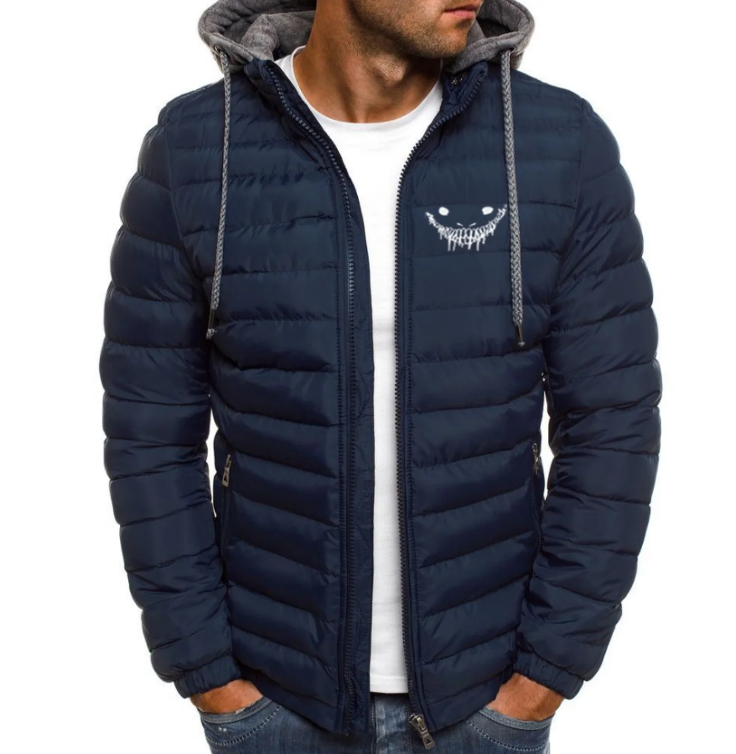 Winter Men\'s hooded cotton Jacket sulfur sleeve printed casual zipper coat 2025 New jacket