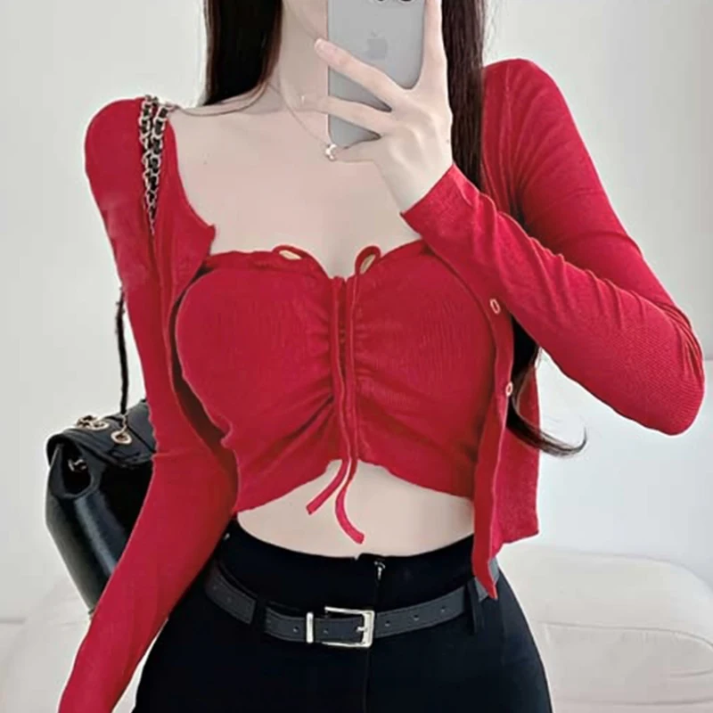 

Korean Style Sexy Slim Fit Two Piece Set with Chest Pad And Shoulder Pad Short Sleeve Long Sleeve Casual Wear for Women