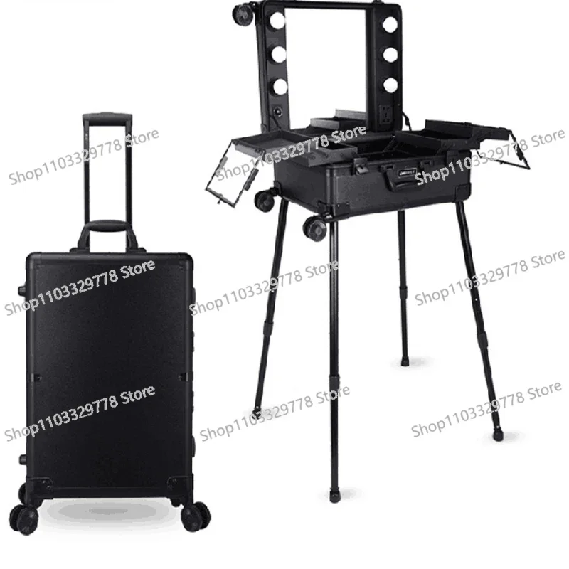 top sales 3 types Professional Rolling Studio Makeup Artist Cosmetic Case Beauty Trolley Light Mirror Box Pink Train