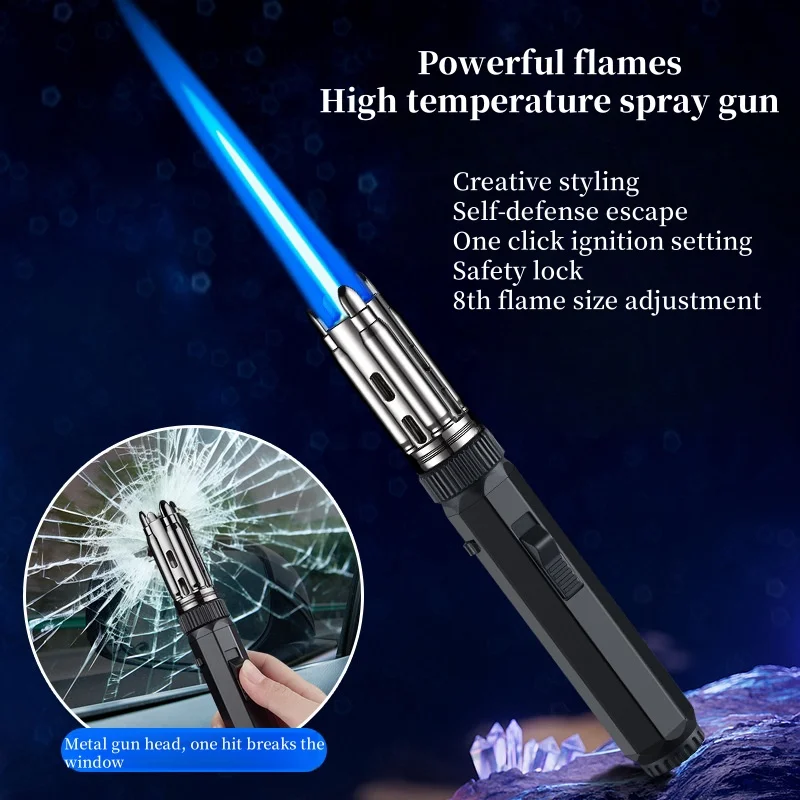 Metal Sharp Gun Head Windproof Torch Welding Gun 360 ° Ignition 1300 ℃ High Temperature Gas lighter Window Breaking Escape Tool