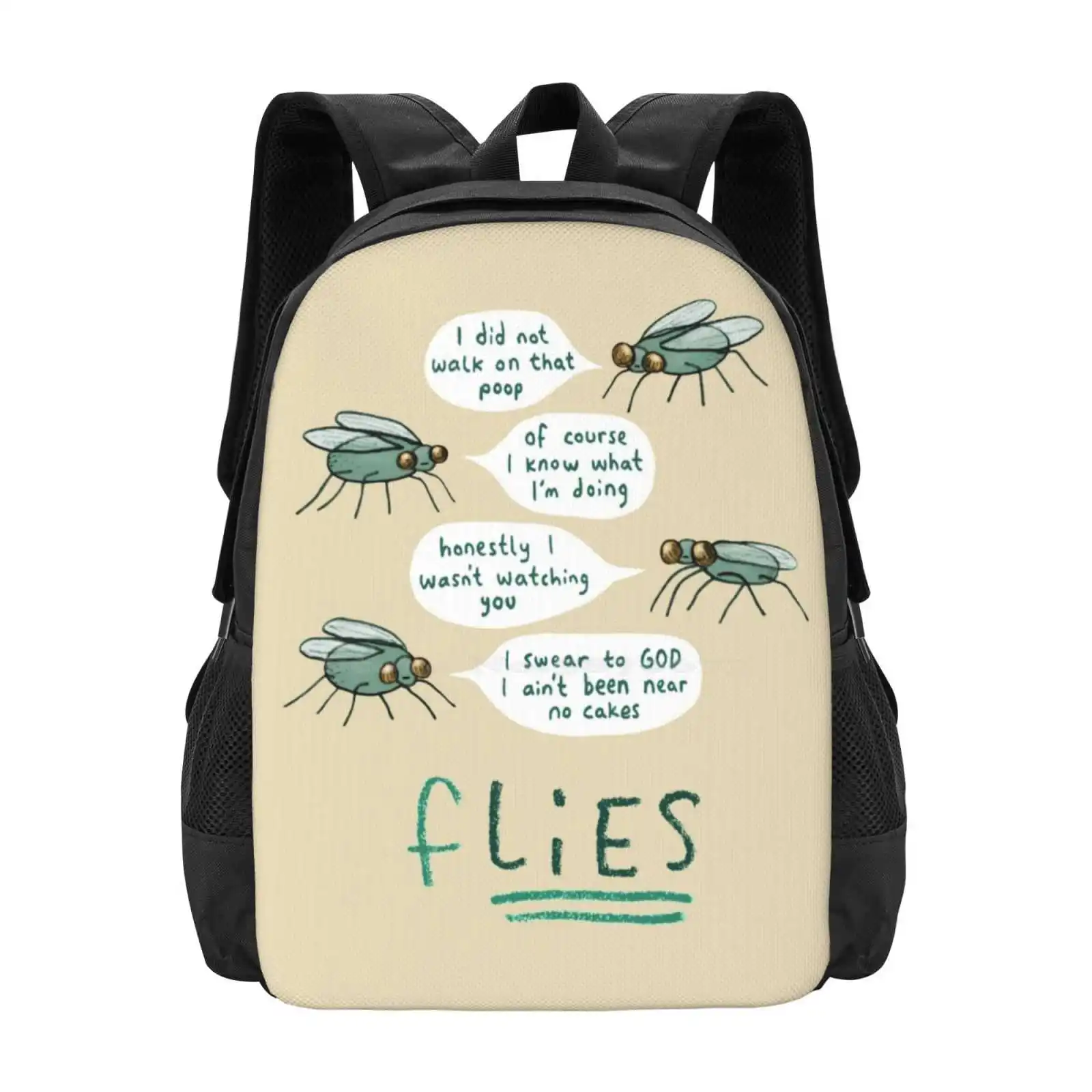 Flies Hot Sale Schoolbag Backpack Fashion Bags Flies Cute Kawaii Illustrated Bug Creepy Crawlie Bluebottle Buzz Eyes Cheeky