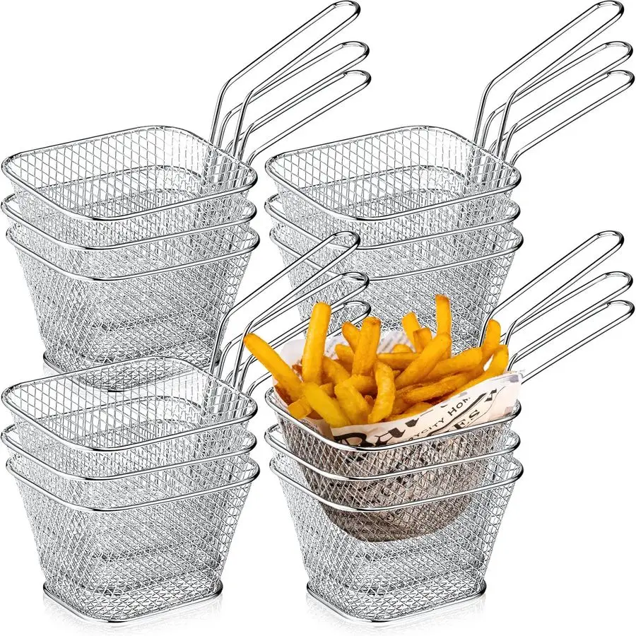 

Pcs Mini Square Fry Basket with Handle Chrome French Fry Holder Chip Food Presentation Baskets Net Potato Cooking Tool for Food