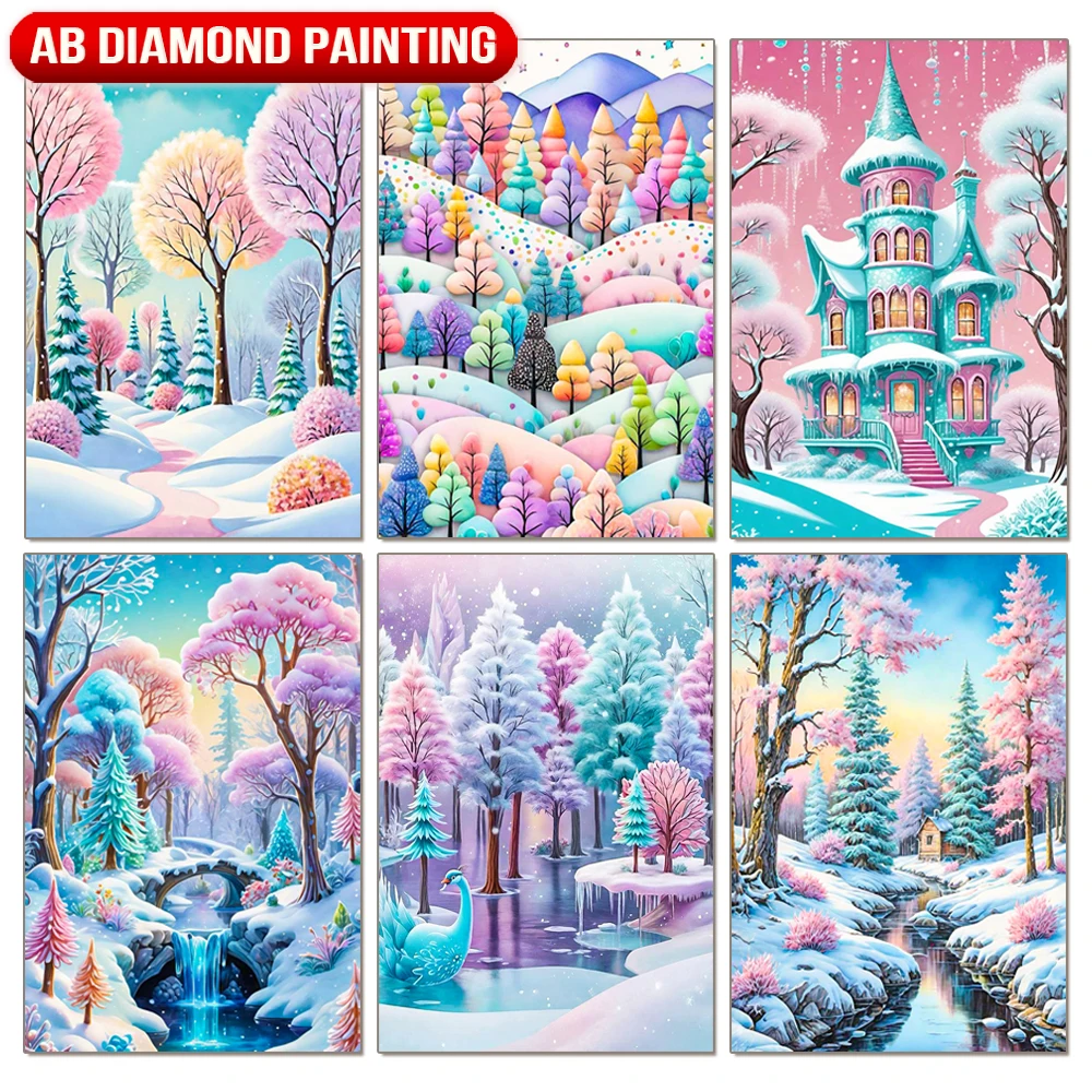 Ice and Snow Scenery Diamond Painting Winter House Diamond Inlay Cross Stitch Set AB Square/round Rhinestone DIY Home Decoration