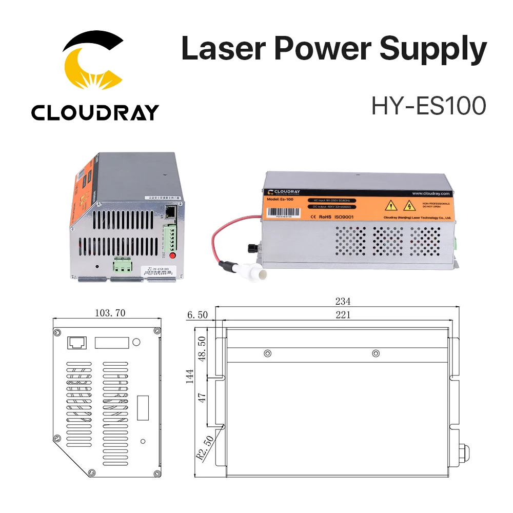 Cloudray 100-120W HY-Es100 Es Series CO2 Laser Power Supply for CO2 Laser Engraving Cutting Machine