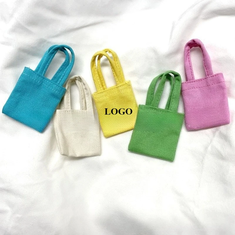 New Cute 5cm Solid Color Handbag Mini Jewelry Pendant Canvas Bag Customizable Logo Pattern