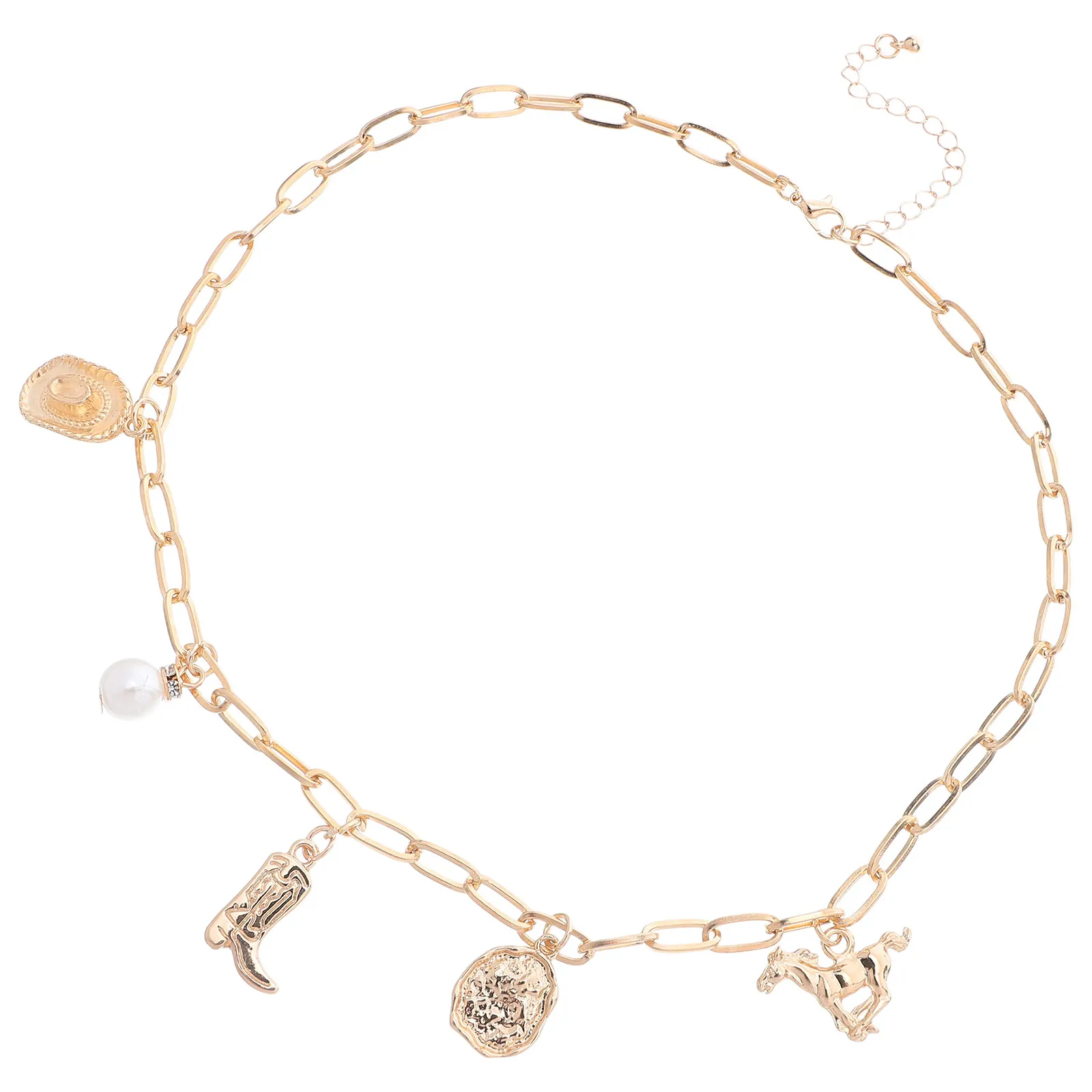 Alloy Cowboy Boot Pendant Necklace for Women Featuring Irregular Faux Pearls Rustic Western Style Statement Jewelry Festival